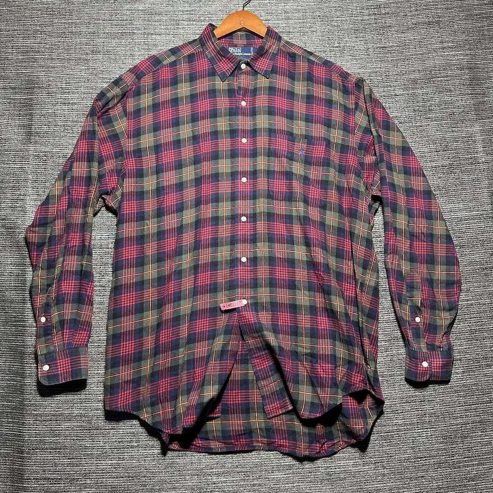 Polo Ralph Lauren Flannel Shirt Men's Large Plaid Blue Red Button Elliott